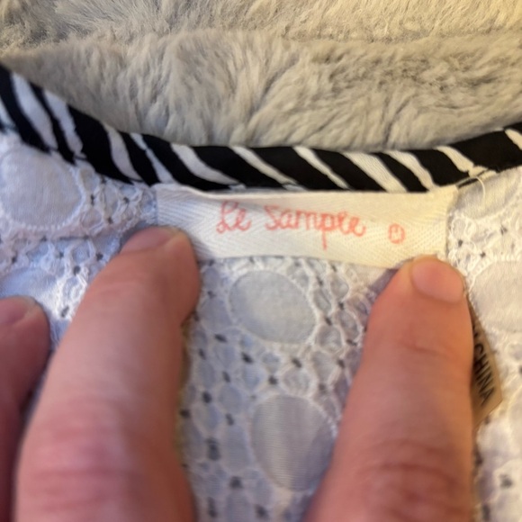 Le Sample Medium Black & White Striped Racerback Blouse, Eyelet Detail - Picture 2 of 6